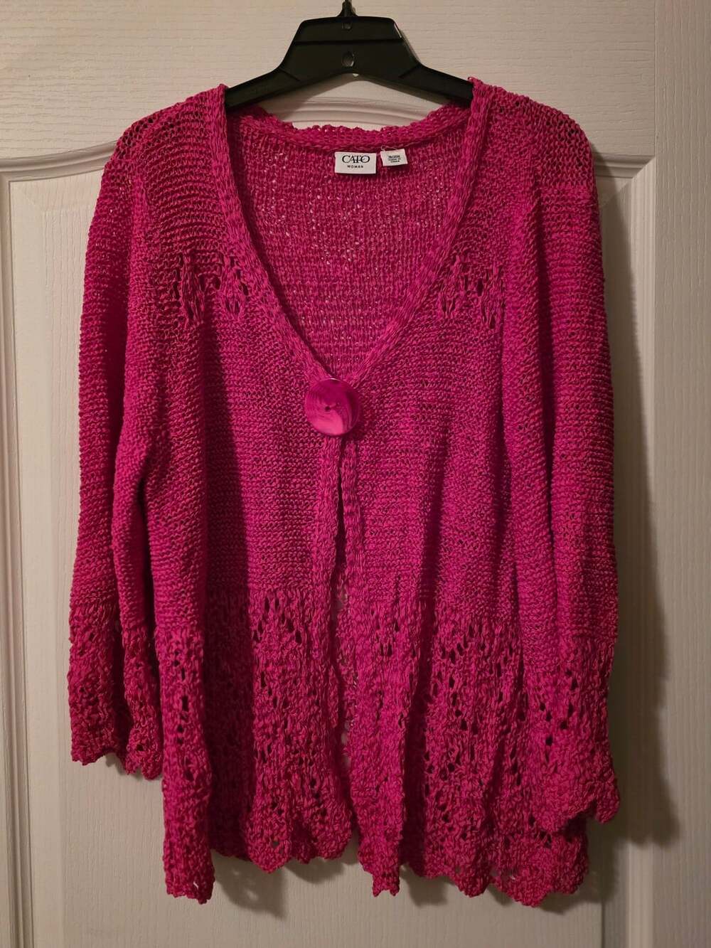 Cato Woman Hot Pink Open Knit Crochet Cardigan Sweater Button Front Plus 18/20W